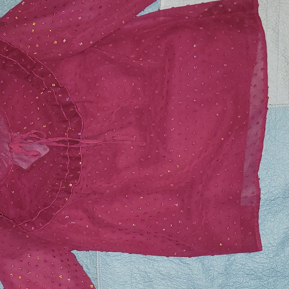Red Sheer Blouse with Ruffle Detail